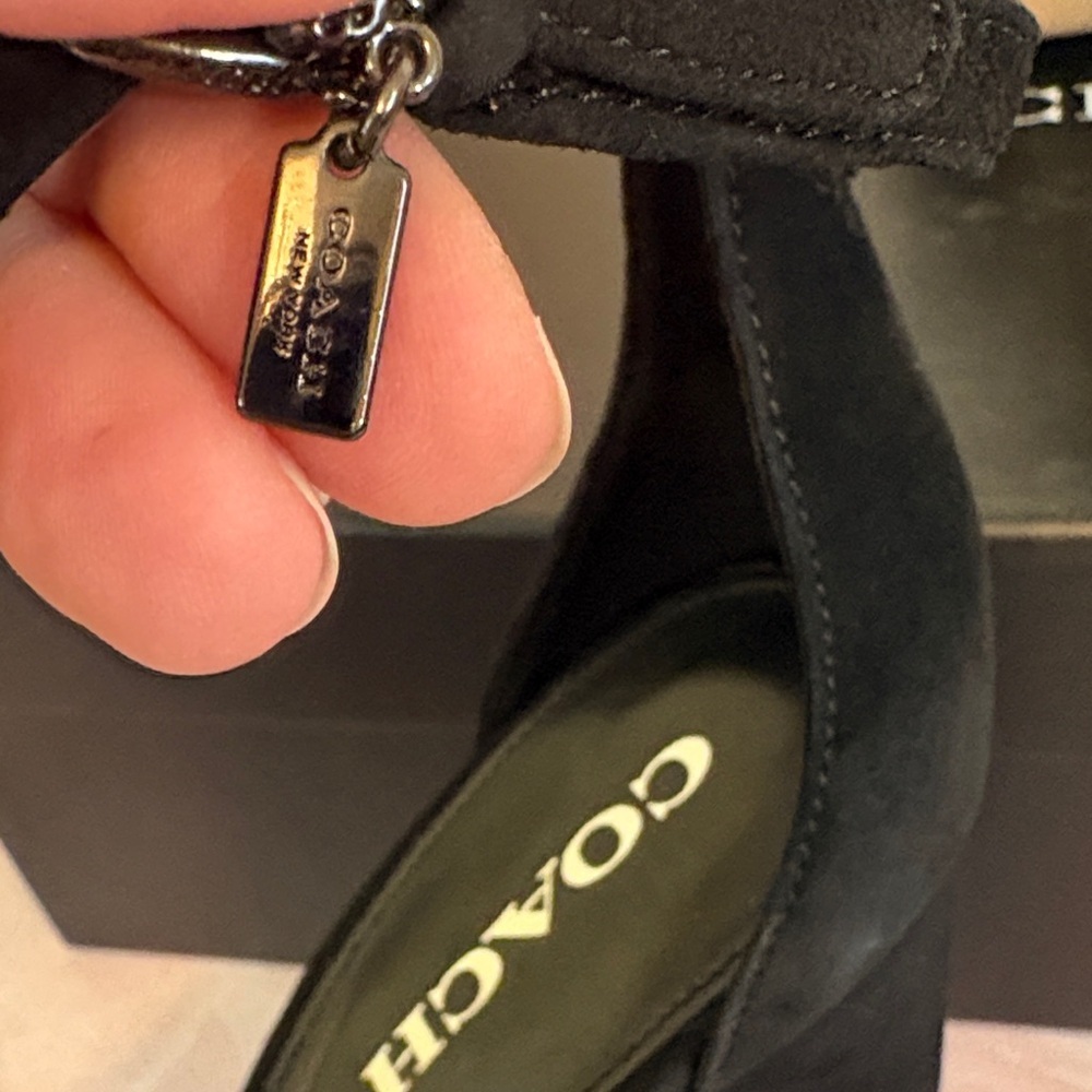 NIB Coach Chrystie Lux Suede Black Platform Ankle Strap Heels - Picture 15 of 16